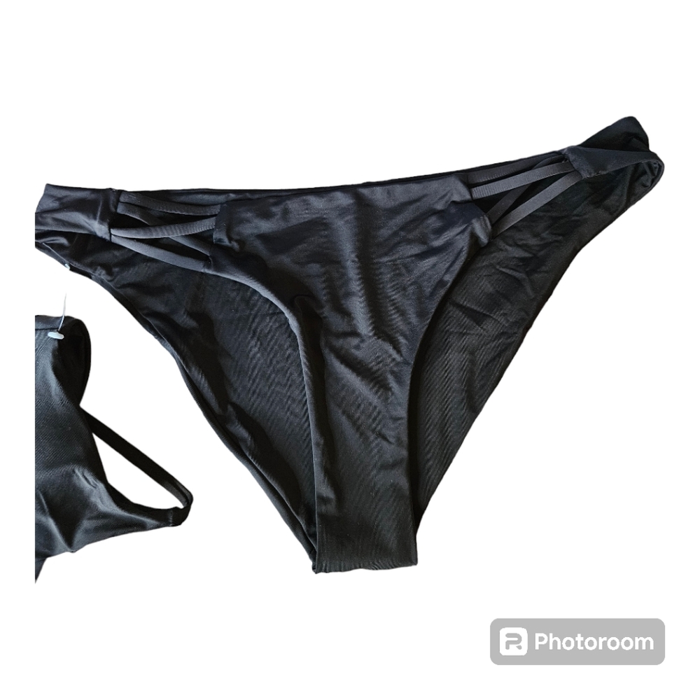 NWT Black 2 Piece Bikini Size L Sandy Beach Swimwear Vacation Travel Pool - Picture 3 of 10